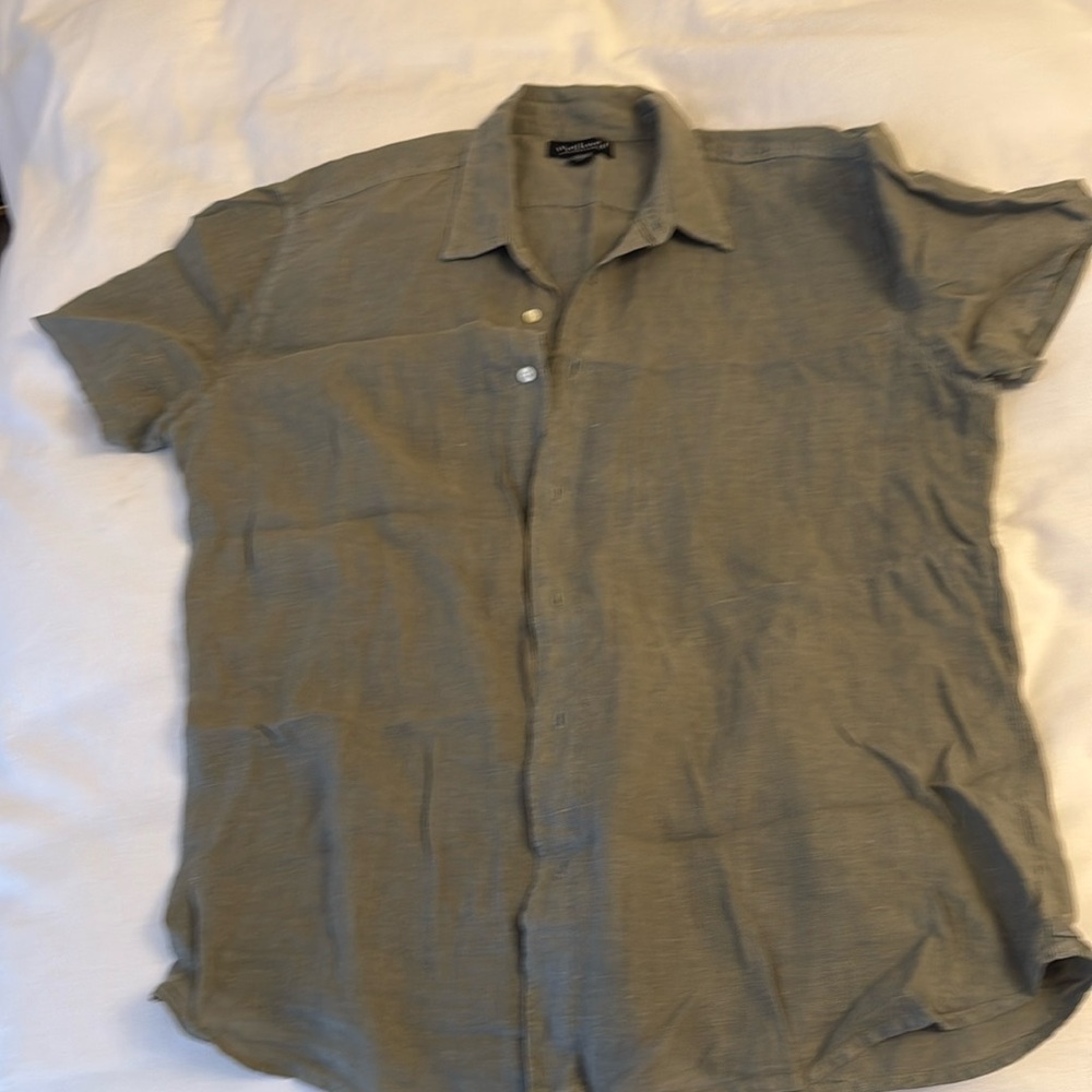 Velvet linen button up tee olive green